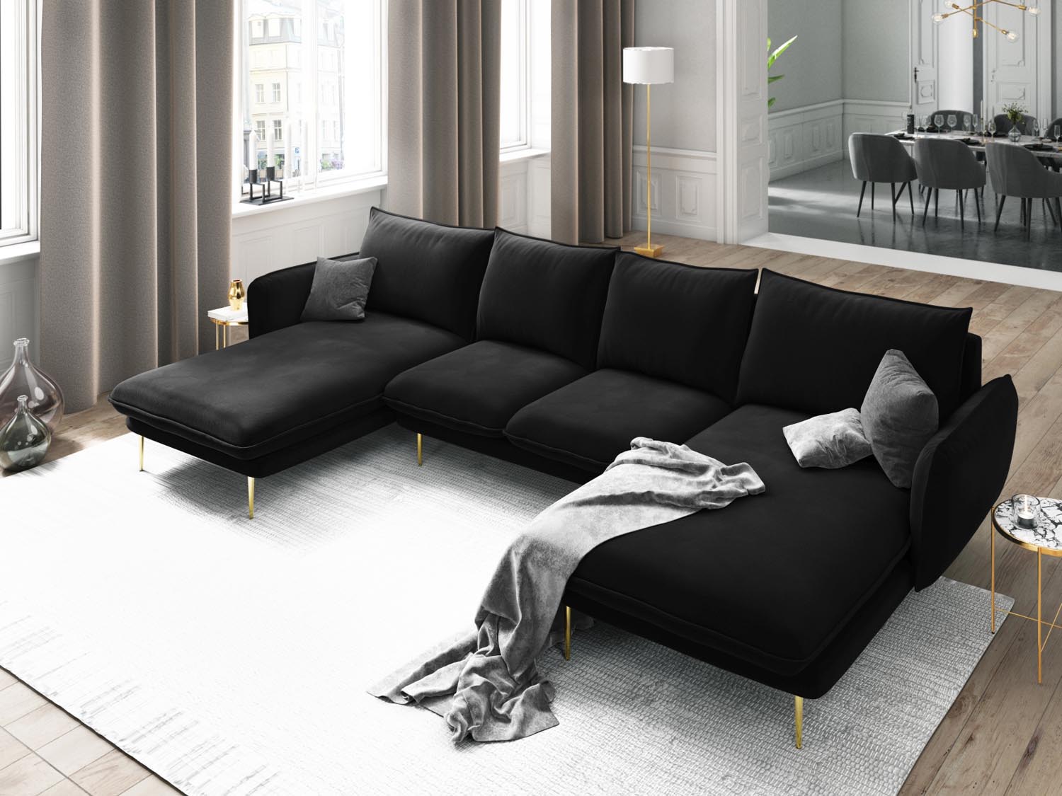 Entdecken Sie das elegante Vienna Velour Panoramic Sofa für 6 Personen. Luxuriöser Veloursstoff und modernes Design für Ihr Wohnzimmer.