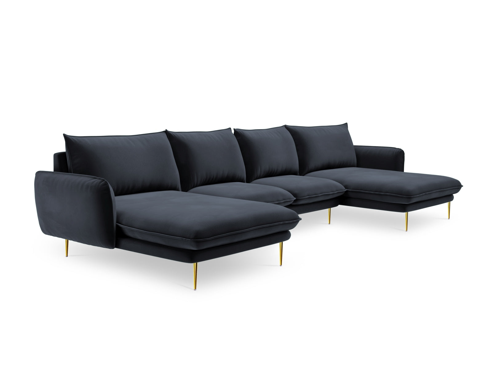 Vienna Velour Panoramic Sofa 6 Sitzer 170cm in Dark Blue/Gold präsentiert im Onlineshop von KAQTU Design AG. 3er Sofa ist von Cosmopolitan Design