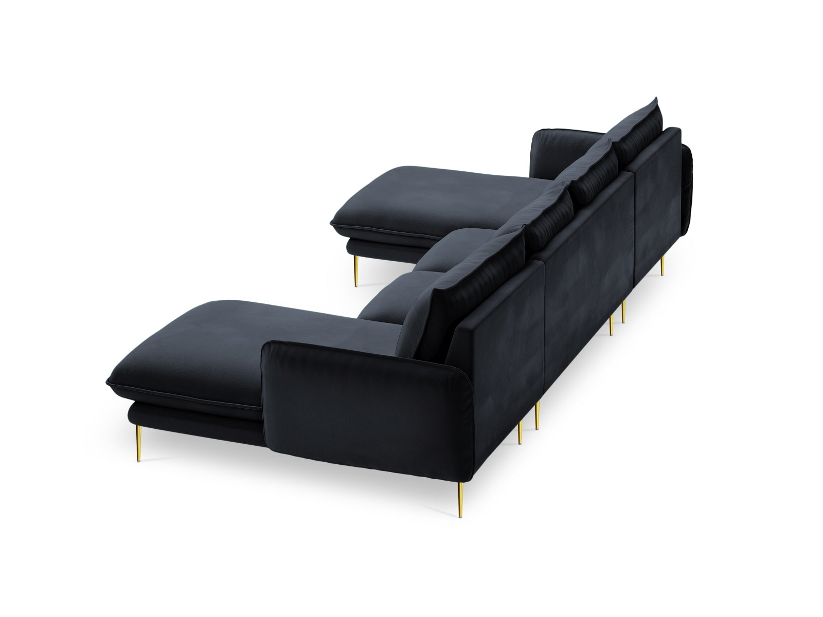 Vienna Velour Panoramic Sofa 6 Sitzer 170cm in Dark Blue/Gold präsentiert im Onlineshop von KAQTU Design AG. 3er Sofa ist von Cosmopolitan Design