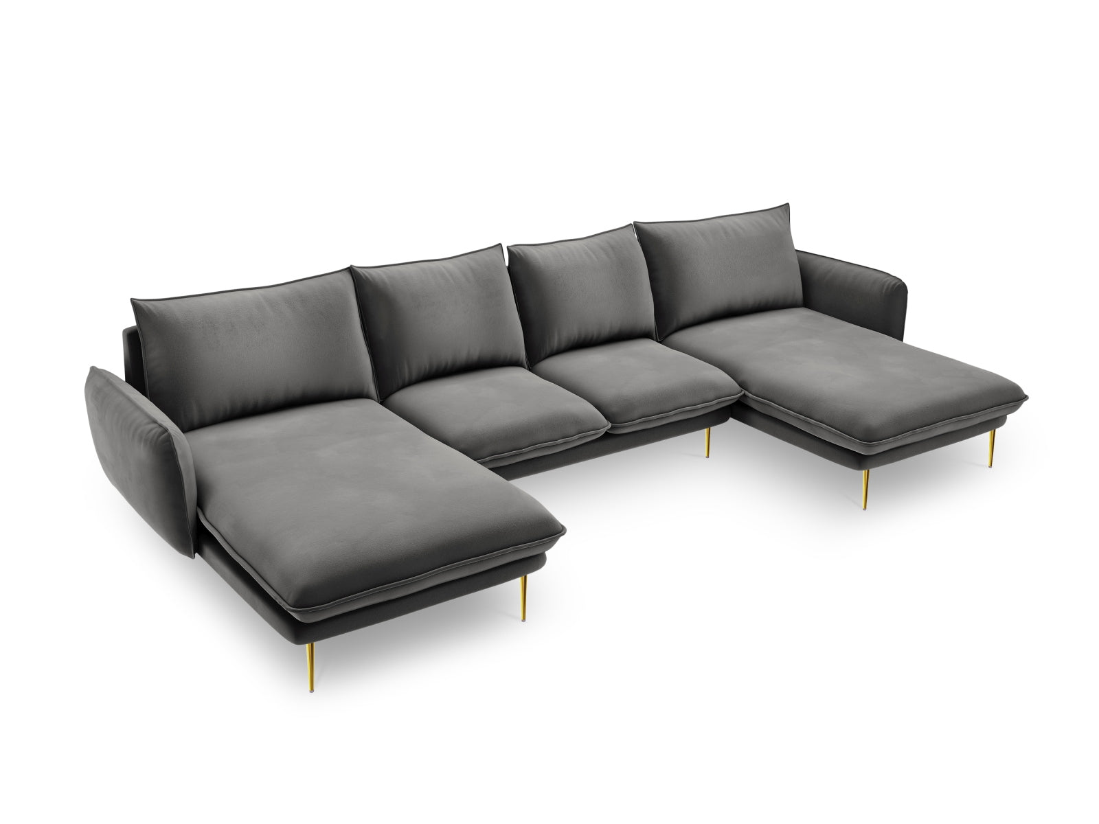 Vienna Velour Panoramic Sofa 6 Sitzer 170cm in Grey/Gold präsentiert im Onlineshop von KAQTU Design AG. 3er Sofa ist von Cosmopolitan Design