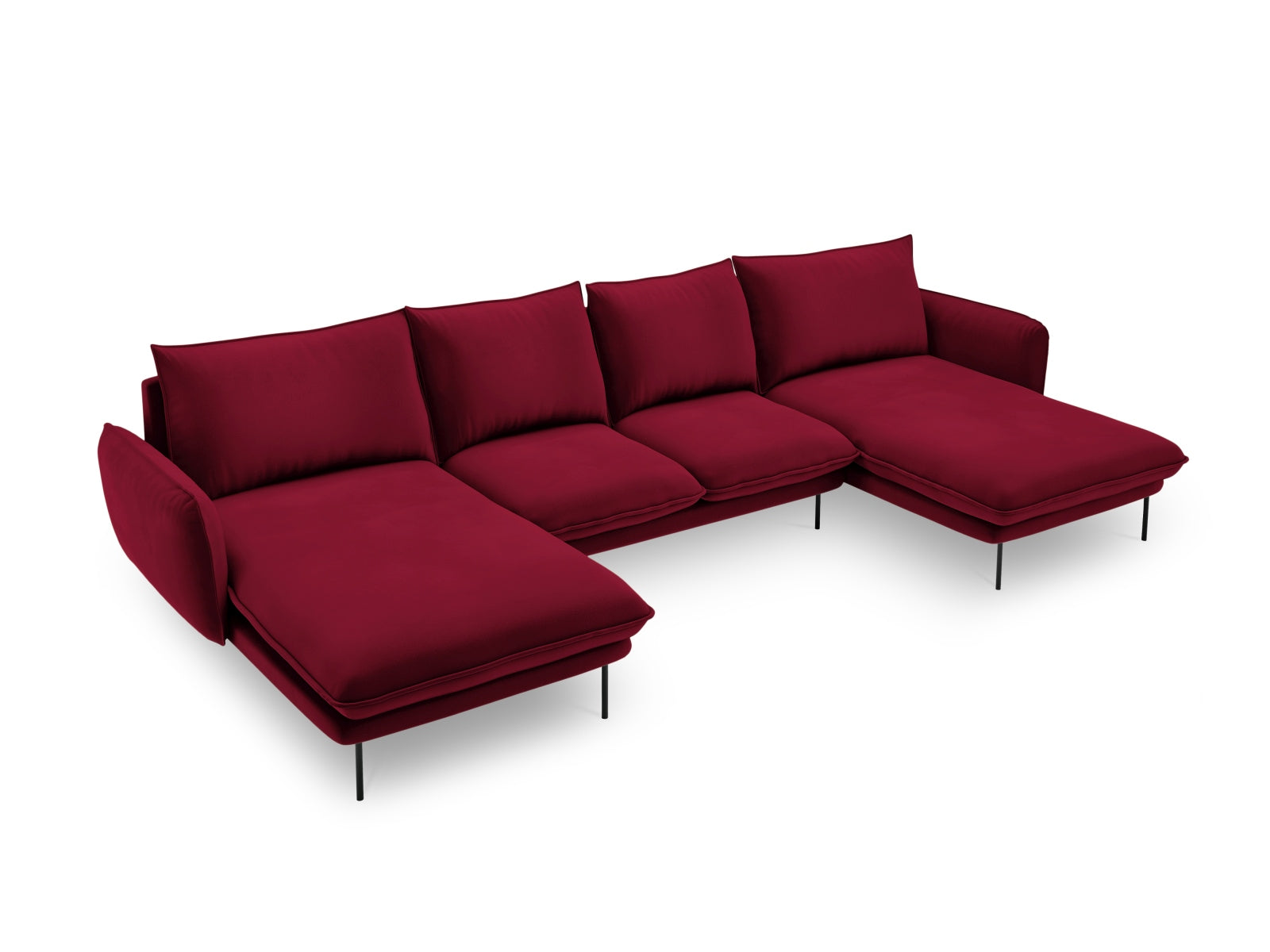 Vienna Velour Panoramic Sofa 6 Sitzer 170cm in Red/Schwarz präsentiert im Onlineshop von KAQTU Design AG. 3er Sofa ist von Cosmopolitan Design