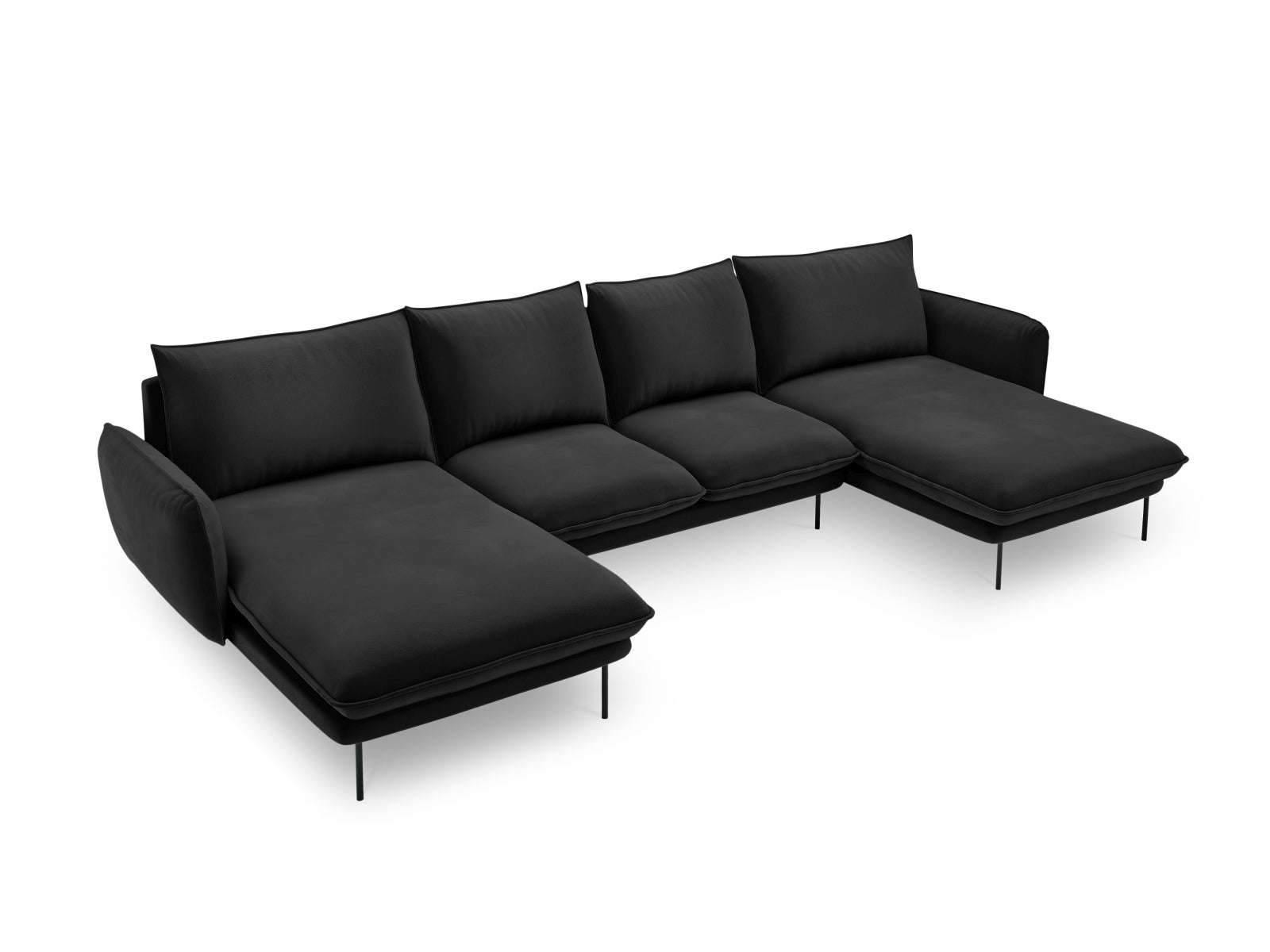 Vienna Velour Panoramic Sofa 6 Sitzer 170cm in Black/Schwarz präsentiert im Onlineshop von KAQTU Design AG. 3er Sofa ist von Cosmopolitan Design
