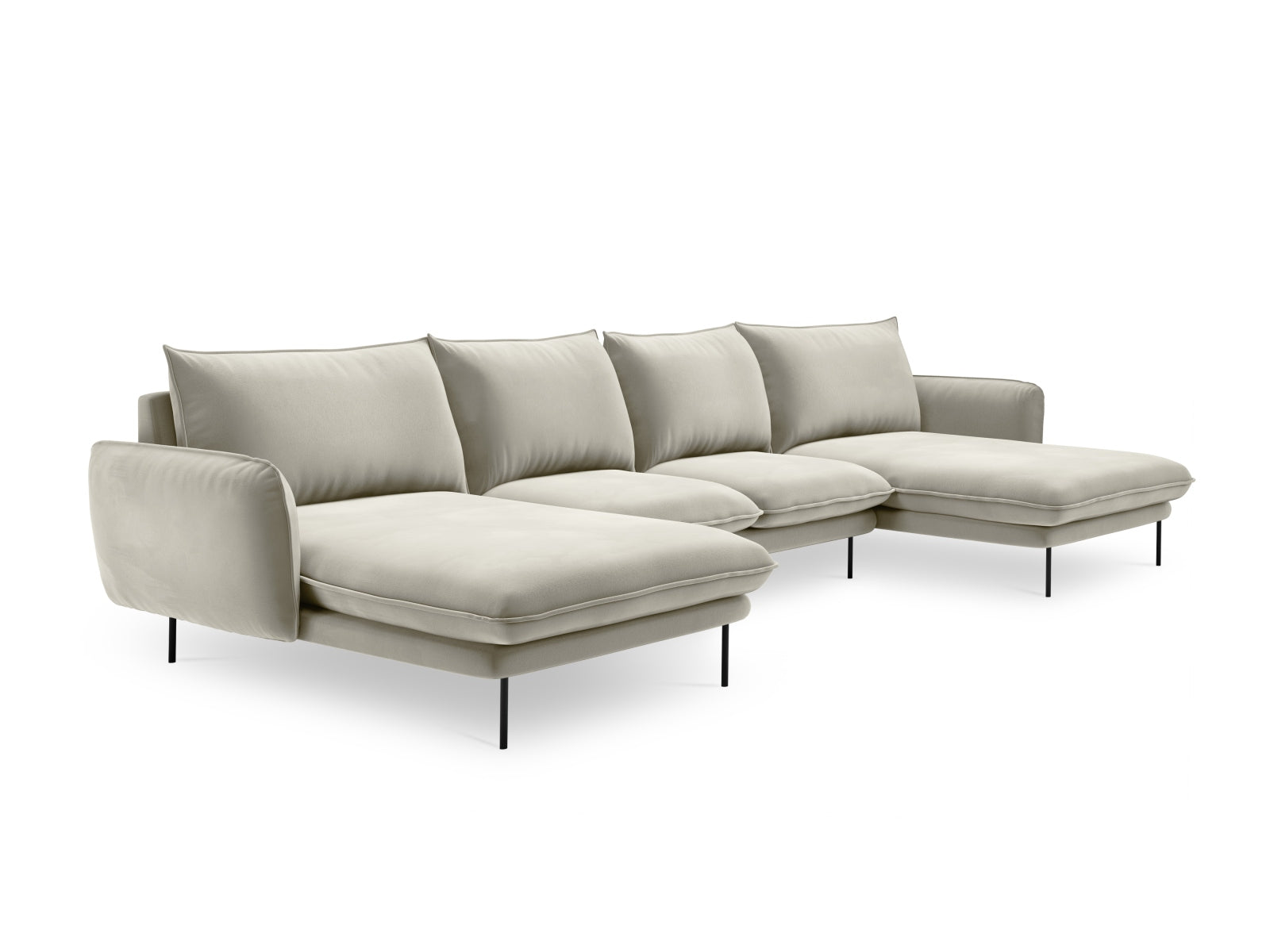 Entdecken Sie das elegante Vienna Velour Panoramic Sofa für 6 Personen. Luxuriöser Veloursstoff und modernes Design für Ihr Wohnzimmer.