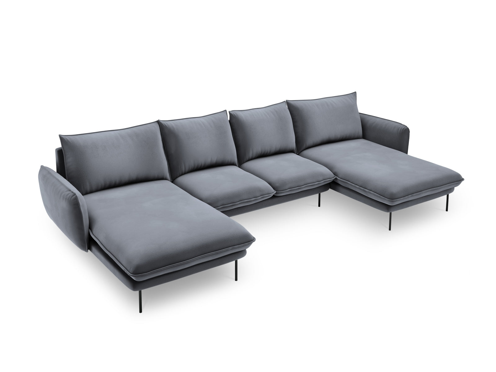 Vienna Velour Panoramic Sofa 6 Sitzer 170cm in Blue Grey/Schwarz präsentiert im Onlineshop von KAQTU Design AG. 3er Sofa ist von Cosmopolitan Design