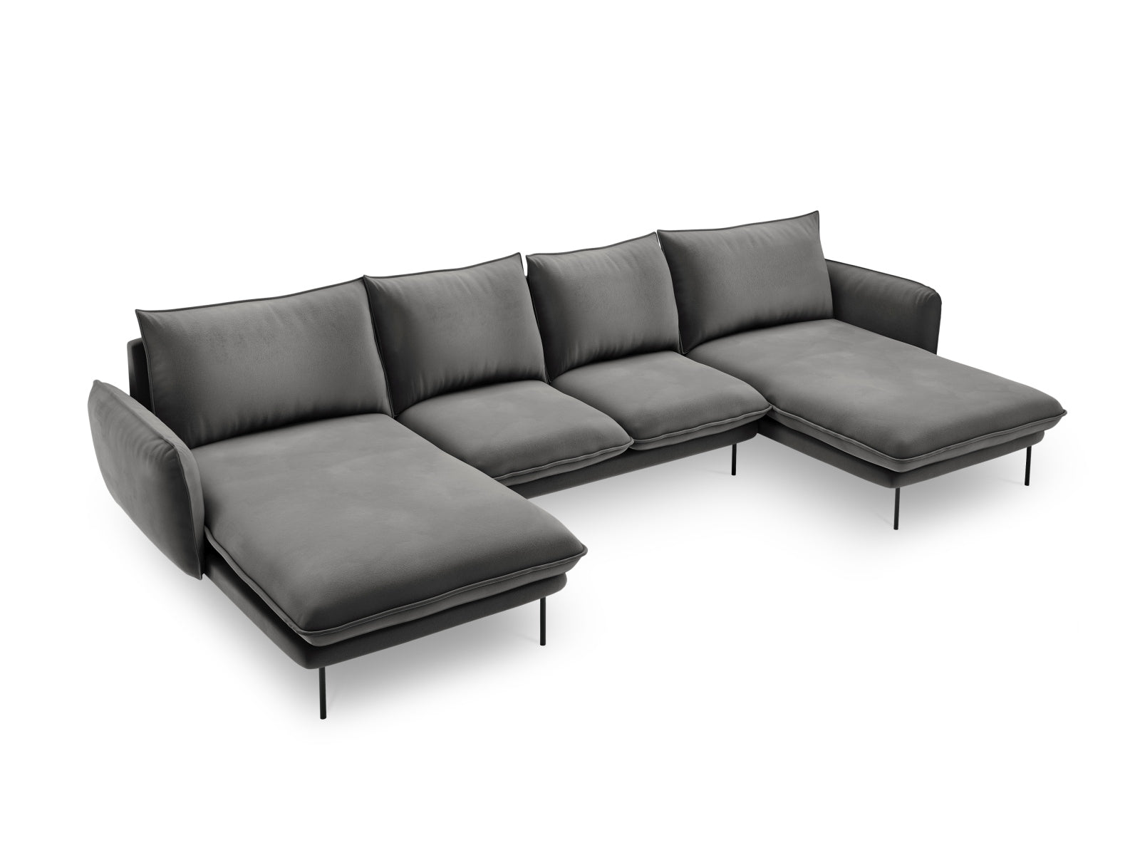 Vienna Velour Panoramic Sofa 6 Sitzer 170cm in Grey/Schwarz präsentiert im Onlineshop von KAQTU Design AG. 3er Sofa ist von Cosmopolitan Design