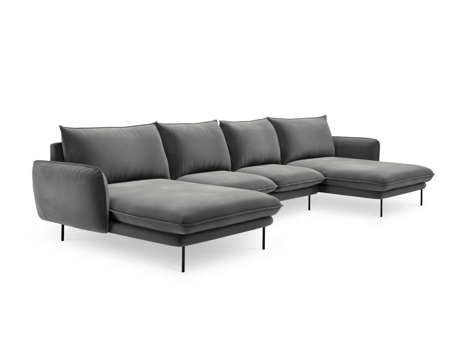 Entdecken Sie das elegante Vienna Velour Panoramic Sofa für 6 Personen. Luxuriöser Veloursstoff und modernes Design für Ihr Wohnzimmer.