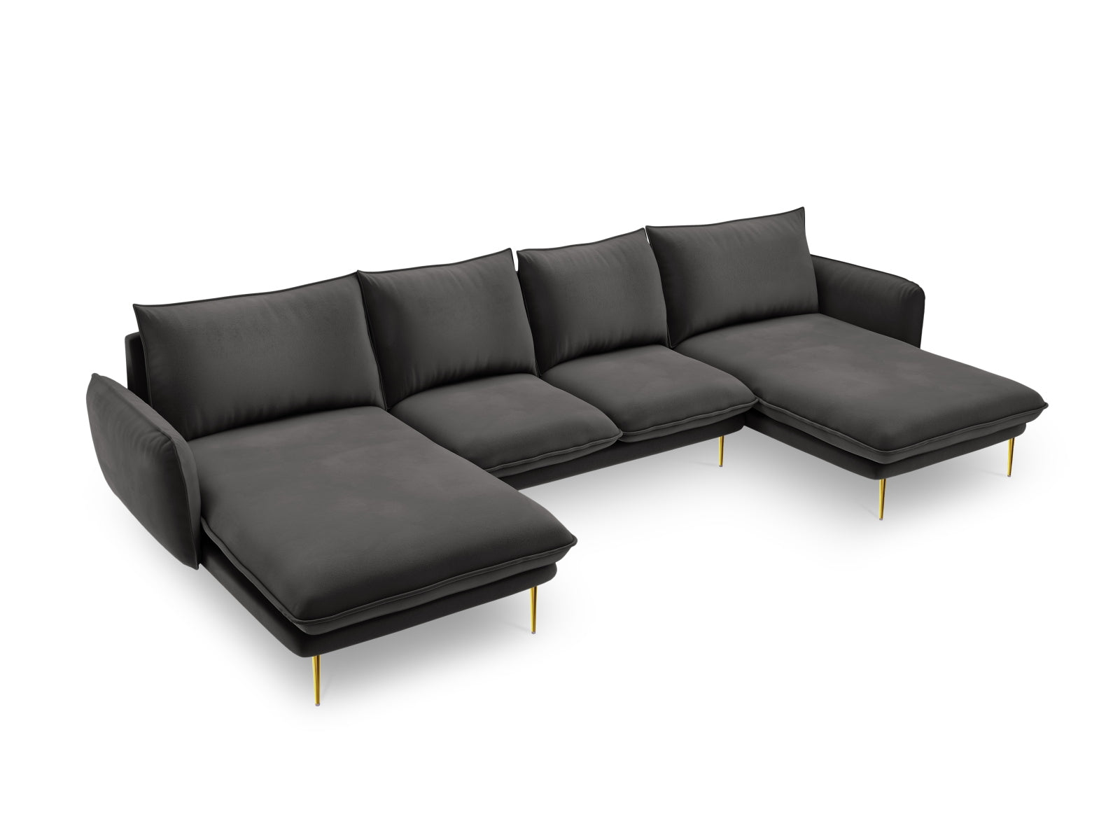 Vienna Velour Panoramic Sofa 6 Sitzer 170cm in Dark Grey/Gold präsentiert im Onlineshop von KAQTU Design AG. 3er Sofa ist von Cosmopolitan Design
