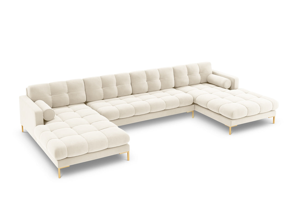 Ecksofa 7-Sitzer Panoramic Sofa Bali mit Stoffbezug, Récamière und Metallbeinen