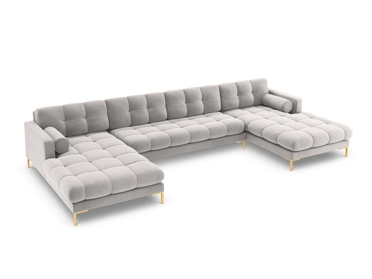 Ecksofa 7-Sitzer Panoramic Sofa Bali mit Stoffbezug, Récamière und Metallbeinen