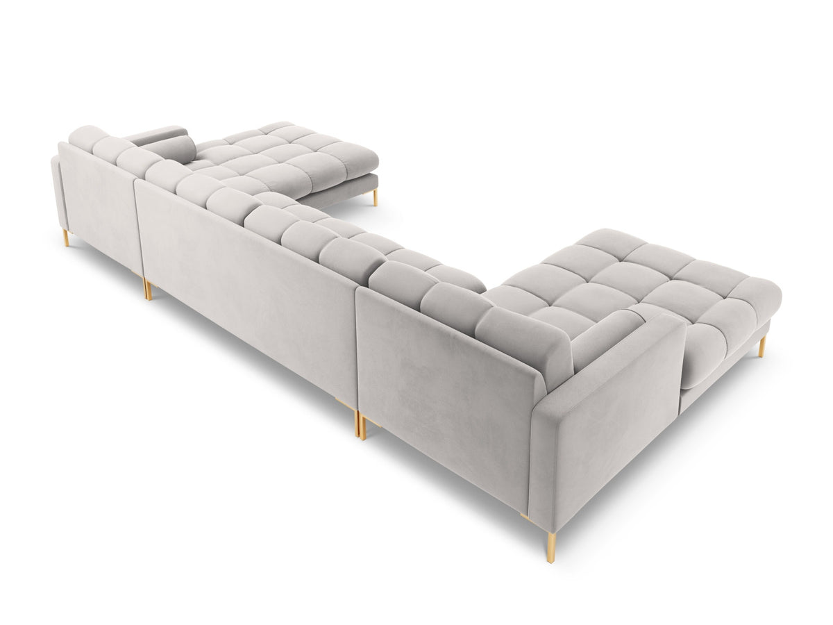 Ecksofa 7-Sitzer Panoramic Sofa Bali mit Stoffbezug, Récamière und Metallbeinen