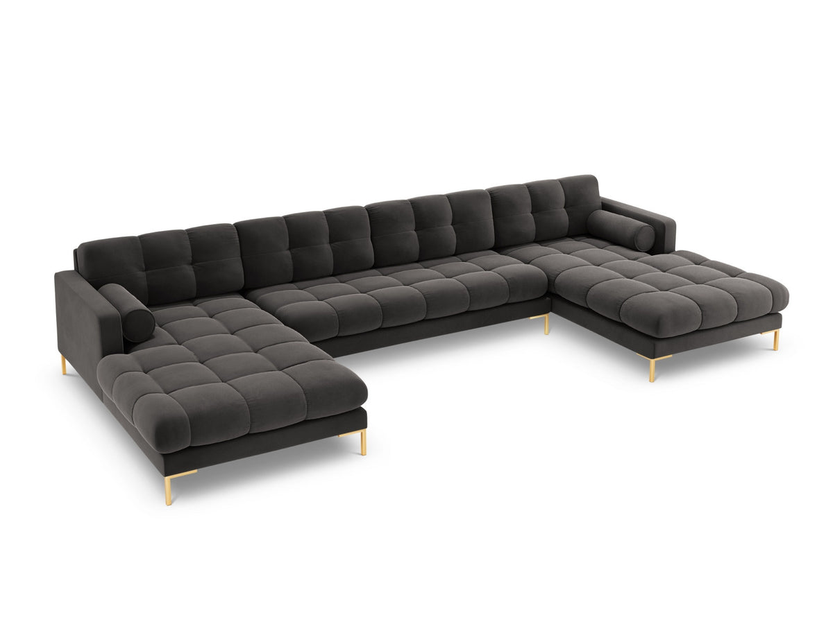 Ecksofa 7-Sitzer Panoramic Sofa Bali mit Stoffbezug, Récamière und Metallbeinen