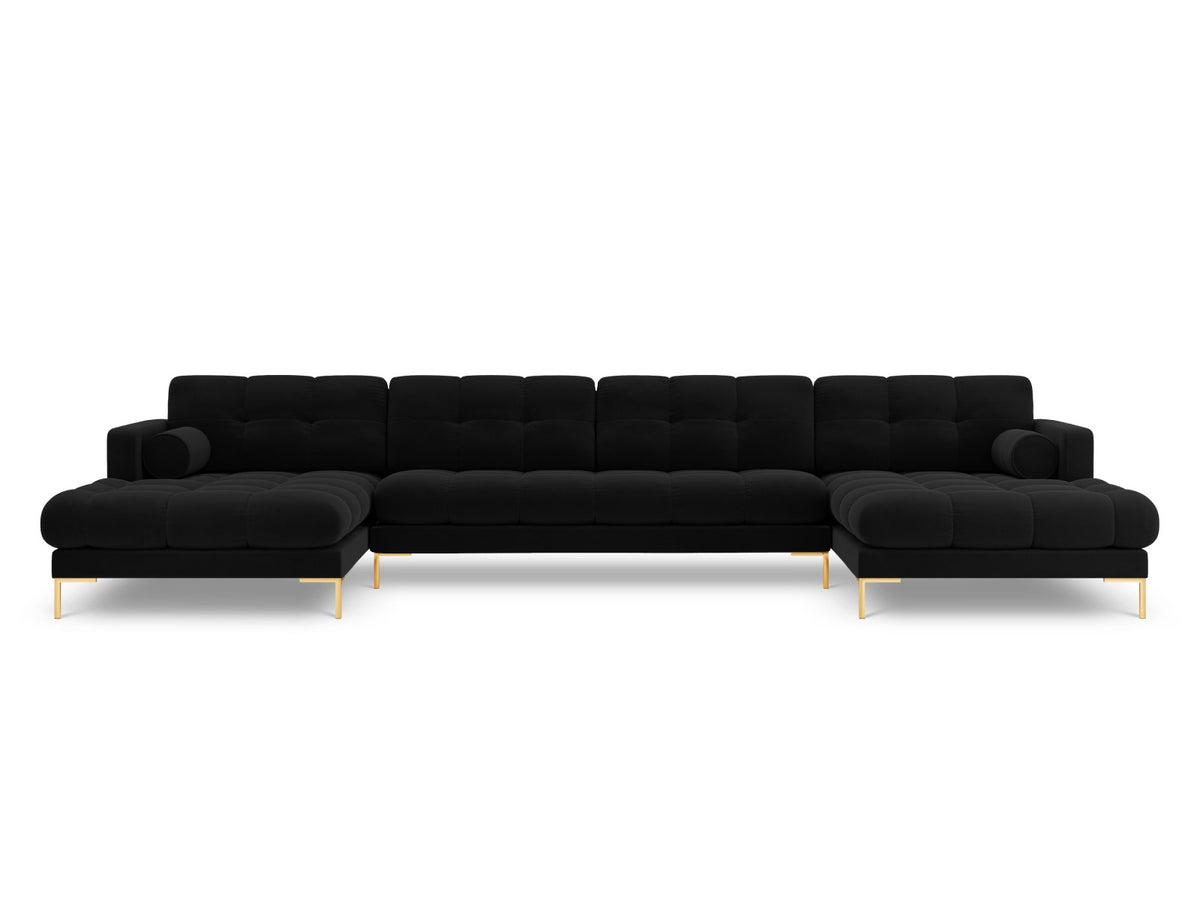 Ecksofa 7-Sitzer Panoramic Sofa Bali mit Stoffbezug, Récamière und Metallbeinen