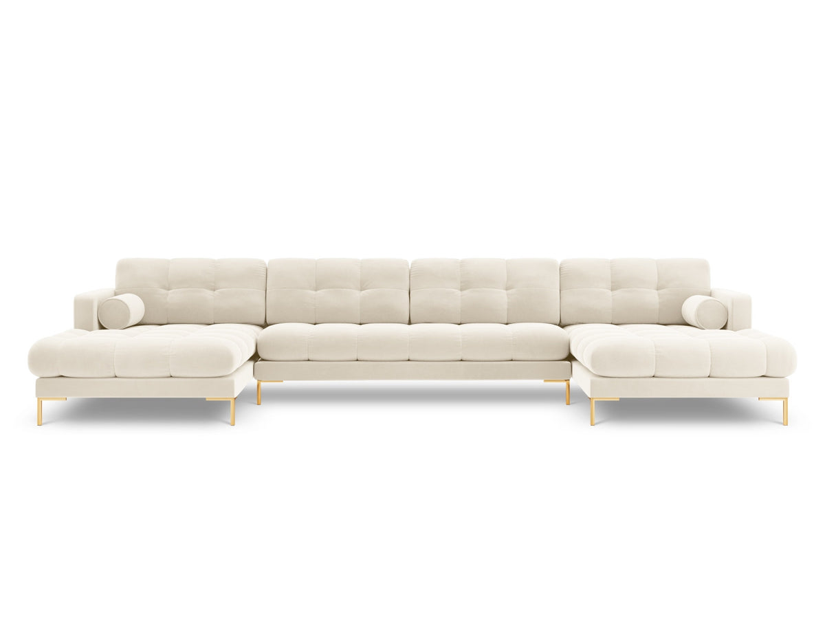 Ecksofa 7-Sitzer Panoramic Sofa Bali mit Stoffbezug, Récamière und Metallbeinen