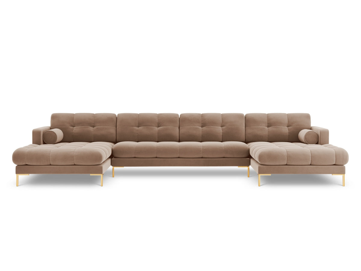 Ecksofa 7-Sitzer Panoramic Sofa Bali mit Stoffbezug, Récamière und Metallbeinen