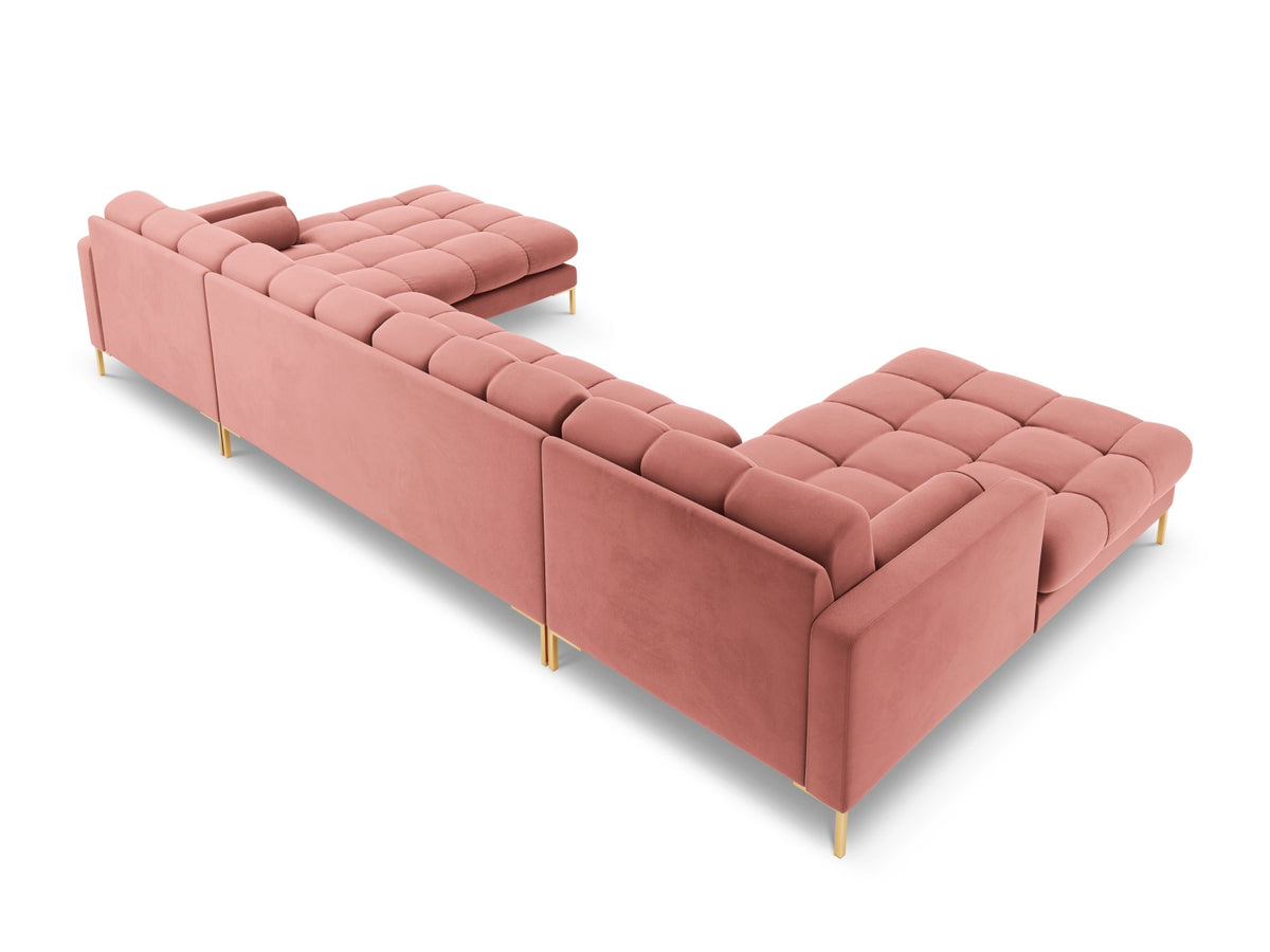 Ecksofa 7-Sitzer Panoramic Sofa Bali mit Stoffbezug, Récamière und Metallbeinen