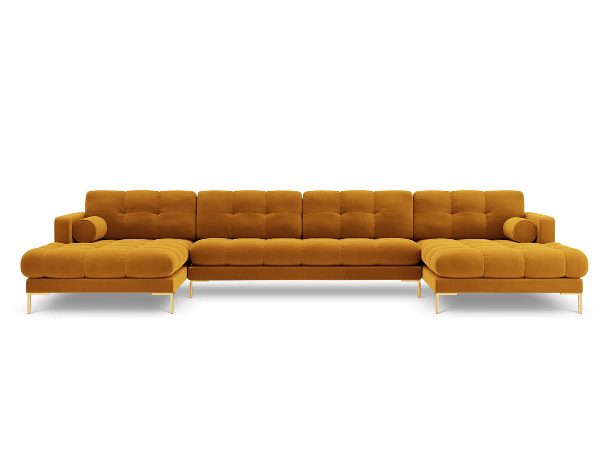 Ecksofa 7-Sitzer Panoramic Sofa Bali mit Stoffbezug, Récamière und Metallbeinen