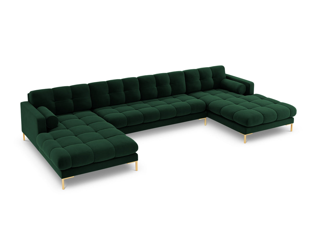 Ecksofa 7-Sitzer Panoramic Sofa Bali mit Stoffbezug, Récamière und Metallbeinen