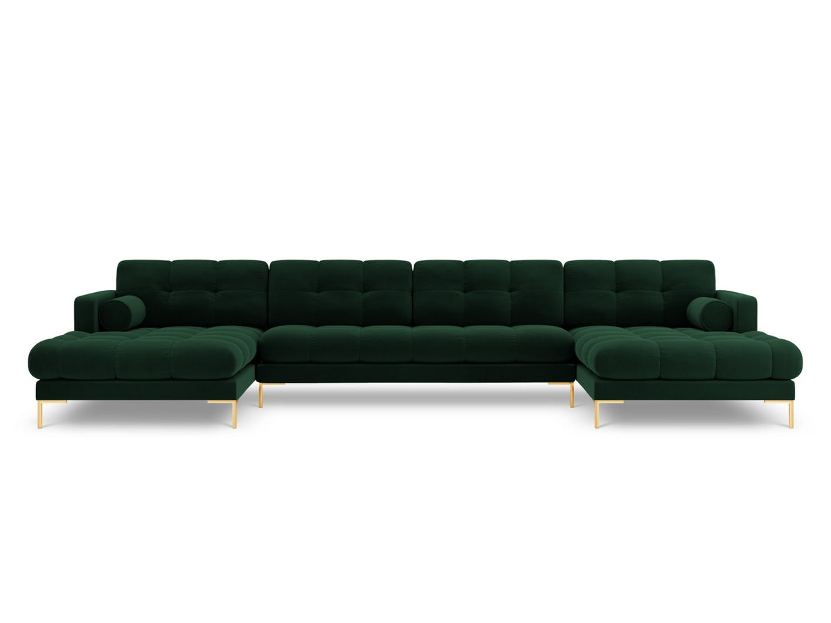 Ecksofa 7-Sitzer Panoramic Sofa Bali mit Stoffbezug, Récamière und Metallbeinen