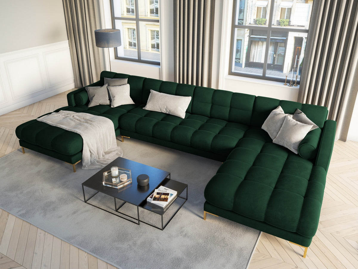 Ecksofa 7-Sitzer Panoramic Sofa Bali mit Stoffbezug, Récamière und Metallbeinen