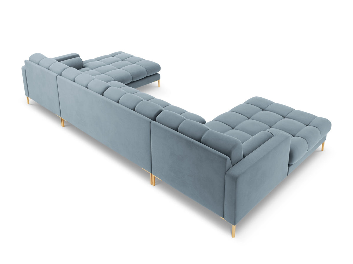 Ecksofa 7-Sitzer Panoramic Sofa Bali mit Stoffbezug, Récamière und Metallbeinen