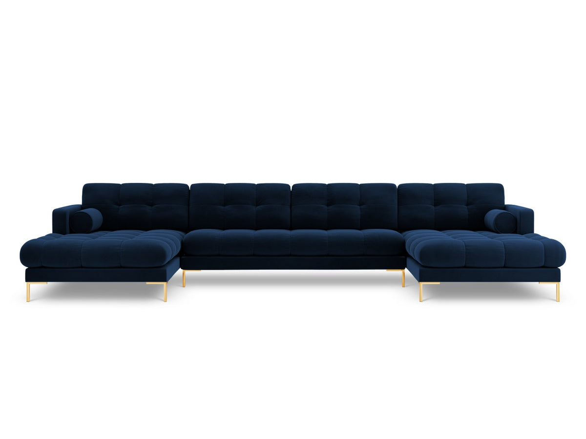 Ecksofa 7-Sitzer Panoramic Sofa Bali mit Stoffbezug, Récamière und Metallbeinen