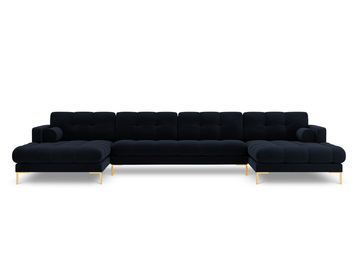 Ecksofa 7-Sitzer Panoramic Sofa Bali mit Stoffbezug, Récamière und Metallbeinen