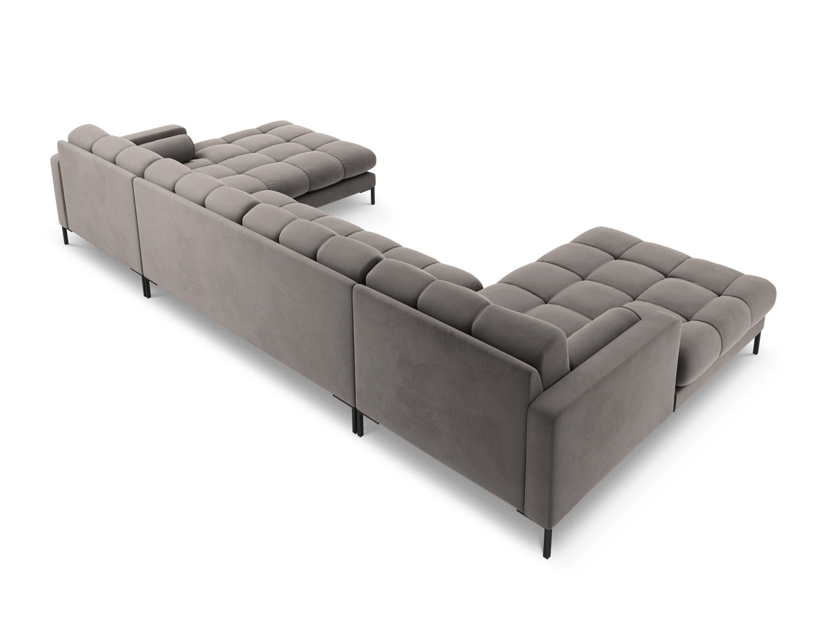 Ecksofa 7-Sitzer Panoramic Sofa Bali mit Stoffbezug, Récamière und Metallbeinen