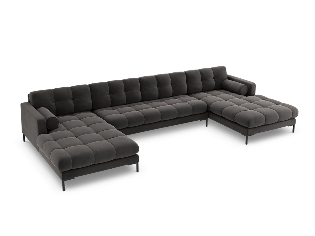 Ecksofa 7-Sitzer Panoramic Sofa Bali mit Stoffbezug, Récamière und Metallbeinen