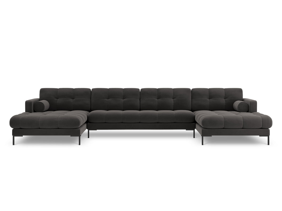 Ecksofa 7-Sitzer Panoramic Sofa Bali mit Stoffbezug, Récamière und Metallbeinen