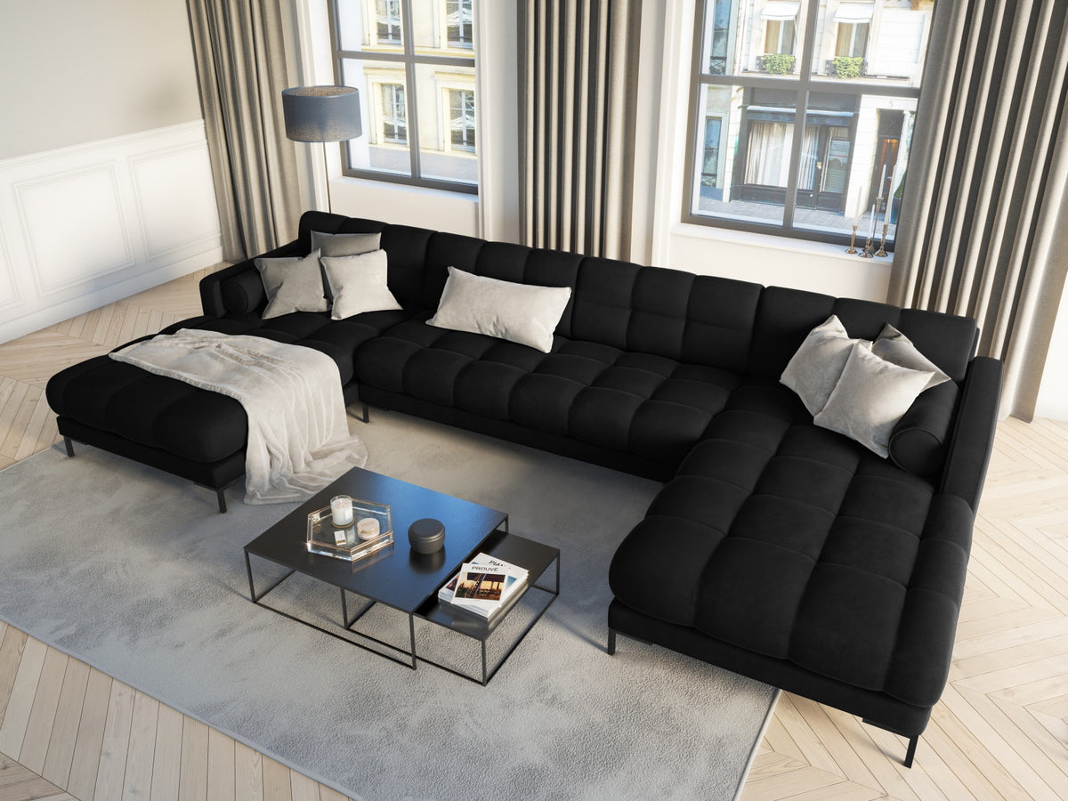 Ecksofa 7-Sitzer Panoramic Sofa Bali mit Stoffbezug, Récamière und Metallbeinen