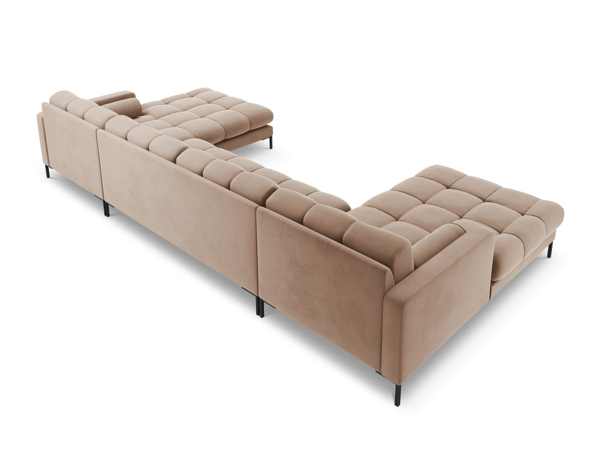 Ecksofa 7-Sitzer Panoramic Sofa Bali mit Stoffbezug, Récamière und Metallbeinen