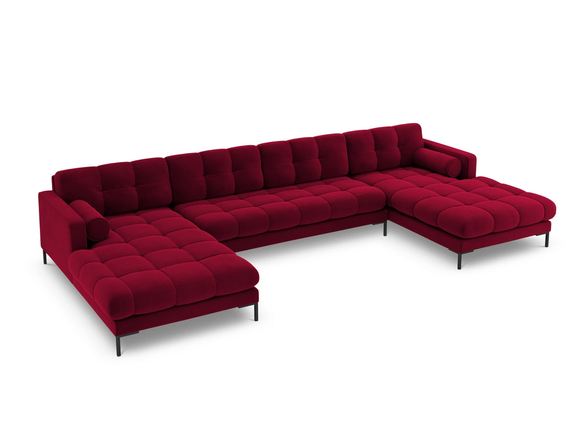 Ecksofa 7-Sitzer Panoramic Sofa Bali mit Stoffbezug, Récamière und Metallbeinen