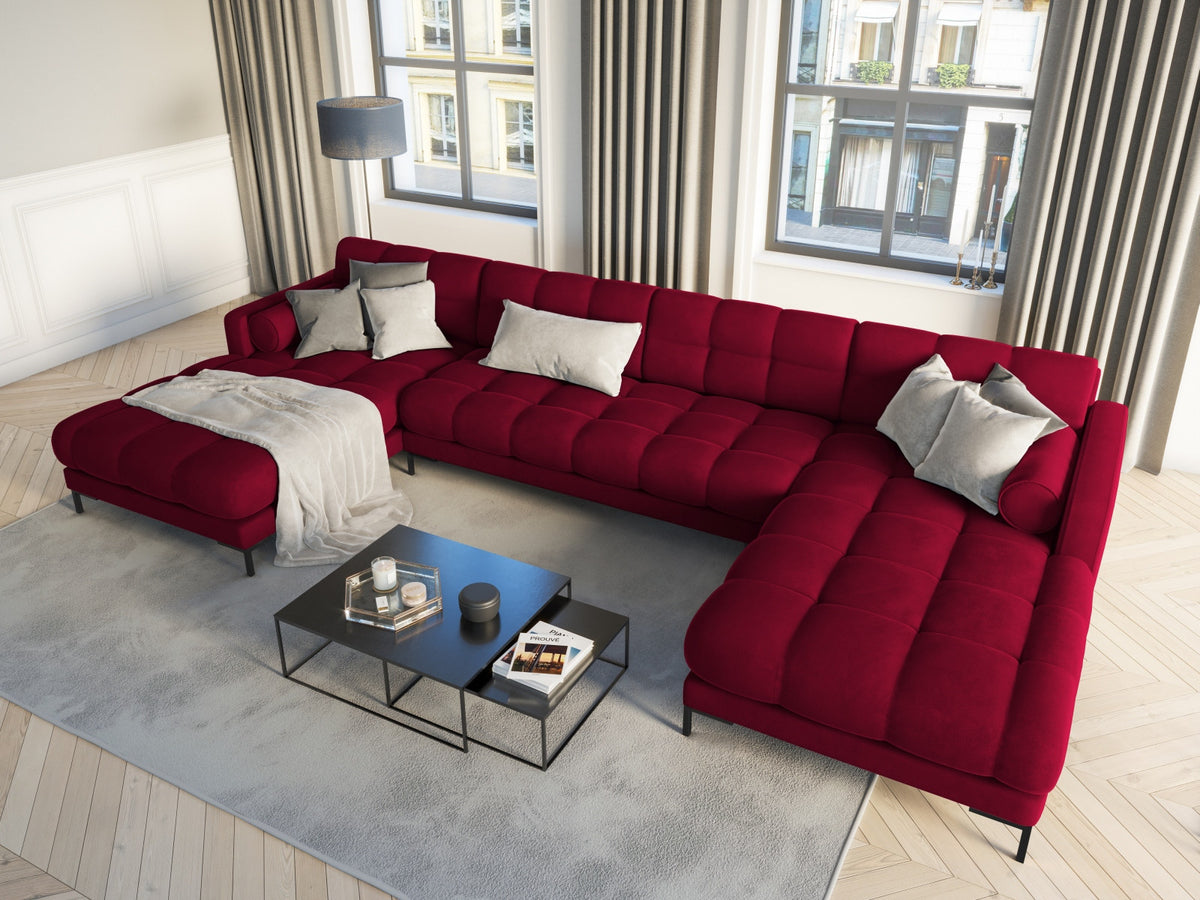 Ecksofa 7-Sitzer Panoramic Sofa Bali mit Stoffbezug, Récamière und Metallbeinen