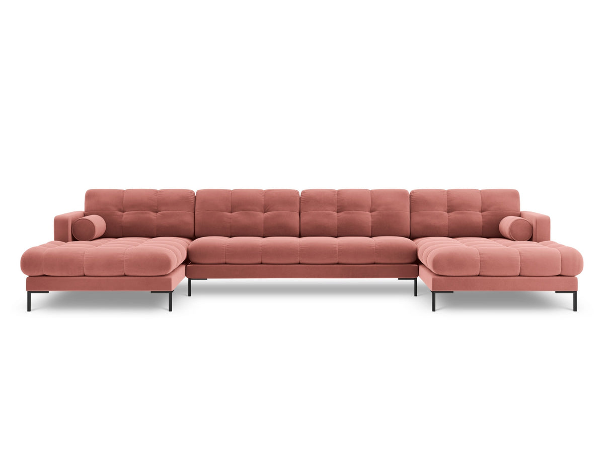 Ecksofa 7-Sitzer Panoramic Sofa Bali mit Stoffbezug, Récamière und Metallbeinen