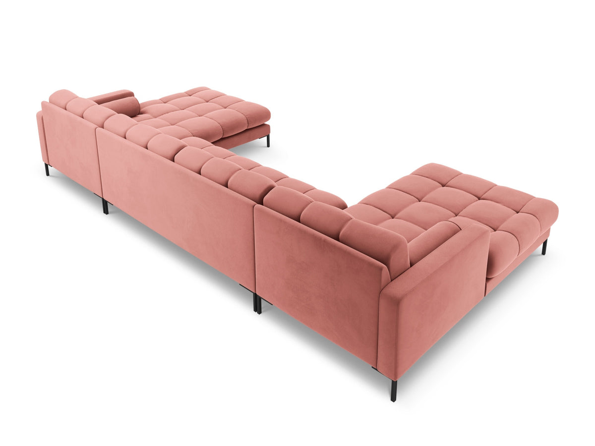 Ecksofa 7-Sitzer Panoramic Sofa Bali mit Stoffbezug, Récamière und Metallbeinen