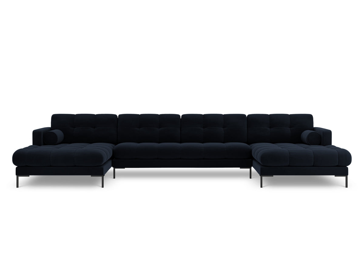 Ecksofa 7-Sitzer Panoramic Sofa Bali mit Stoffbezug, Récamière und Metallbeinen