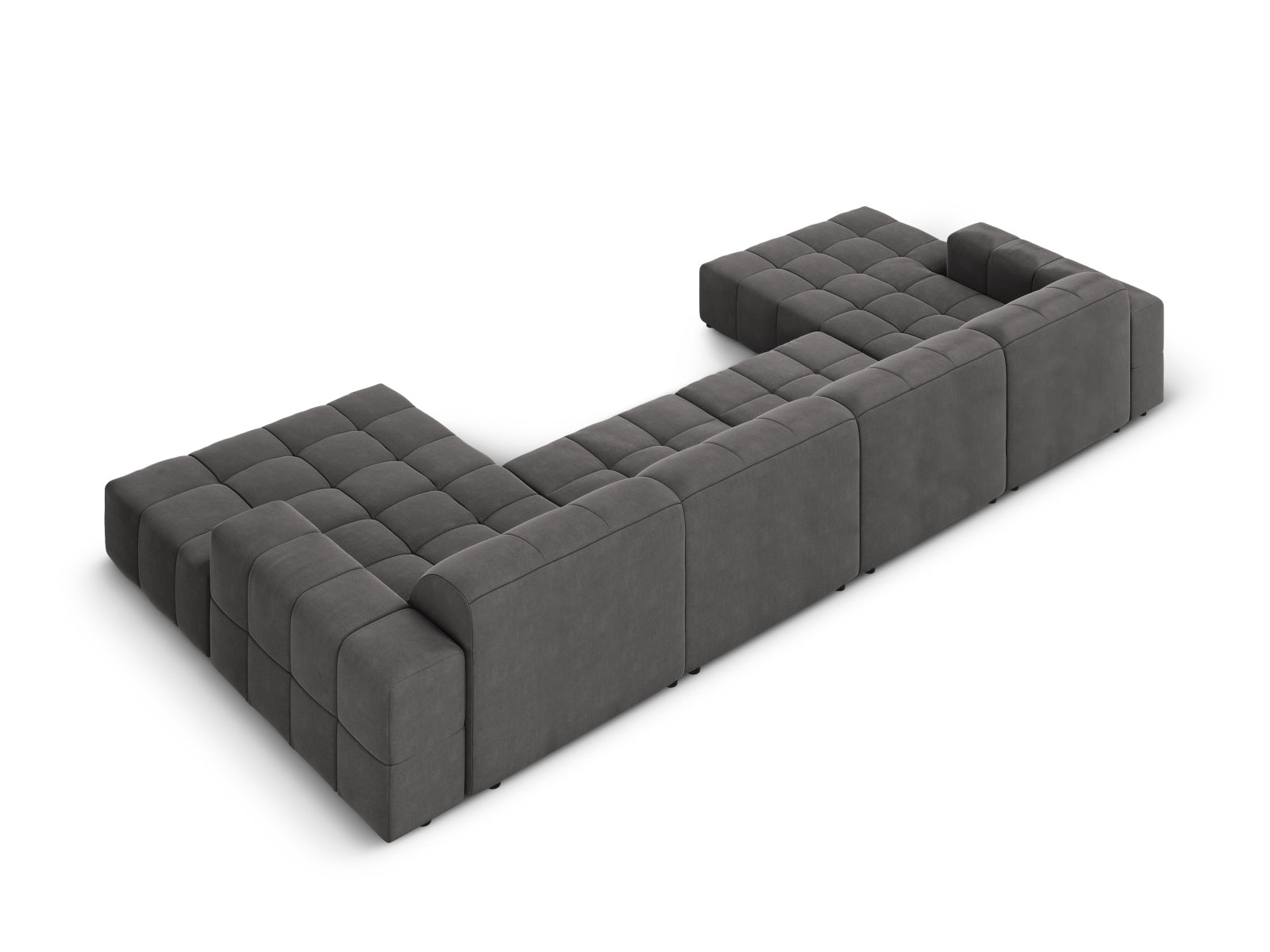Luxuriöses 6-Sitzer Chicago Velour Panoramic Sofa in Grey-Bluvel, perfekt für großzügige Wohnzimmer und stilvolle Einrichtung.
