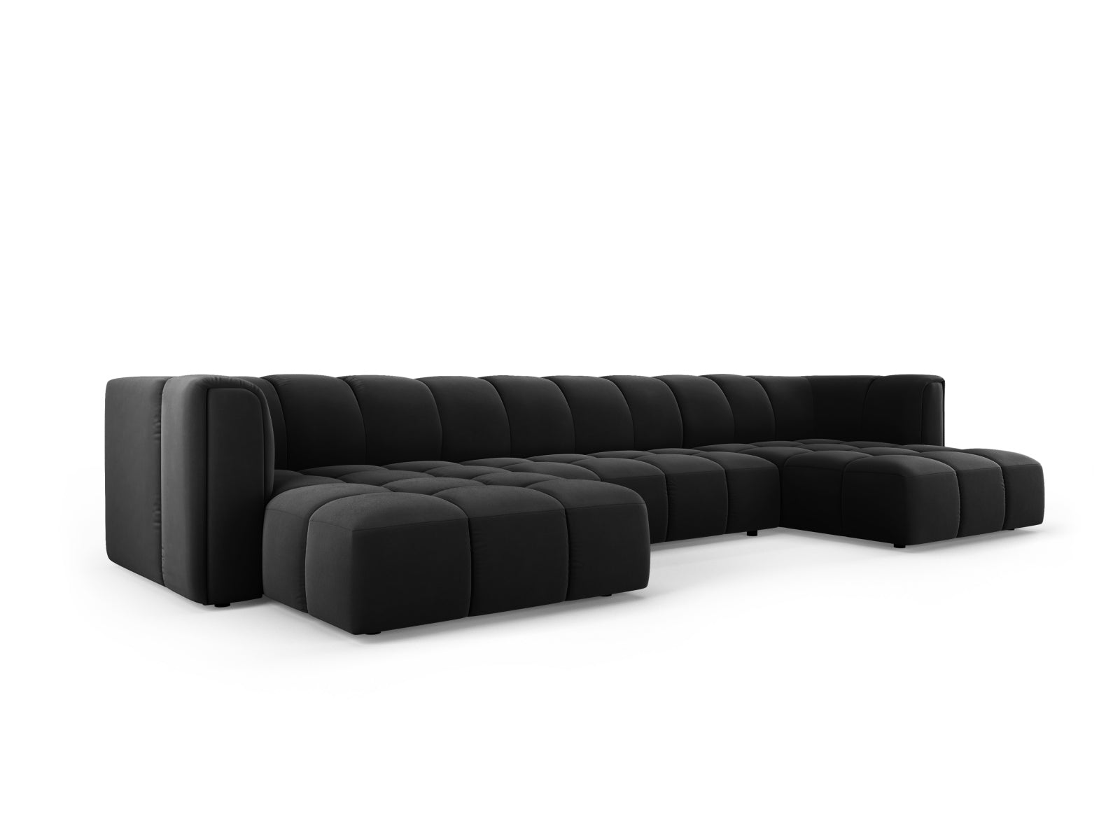 Elegantes 5-Sitzer Ecksofa Moritz in stilvollem Black-Bluvel, ideal für moderne Wohnräume und gemütliche Abende.