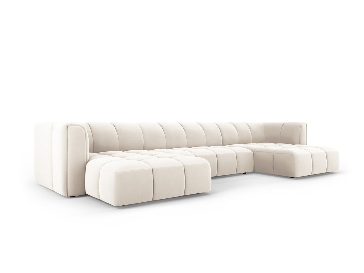5-Sitzer Panoramic Sofa Moritz in Light Beige-Bluvel präsentiert im Onlineshop von KAQTU Design AG. Ecksofa ist von Cosmopolitan Design