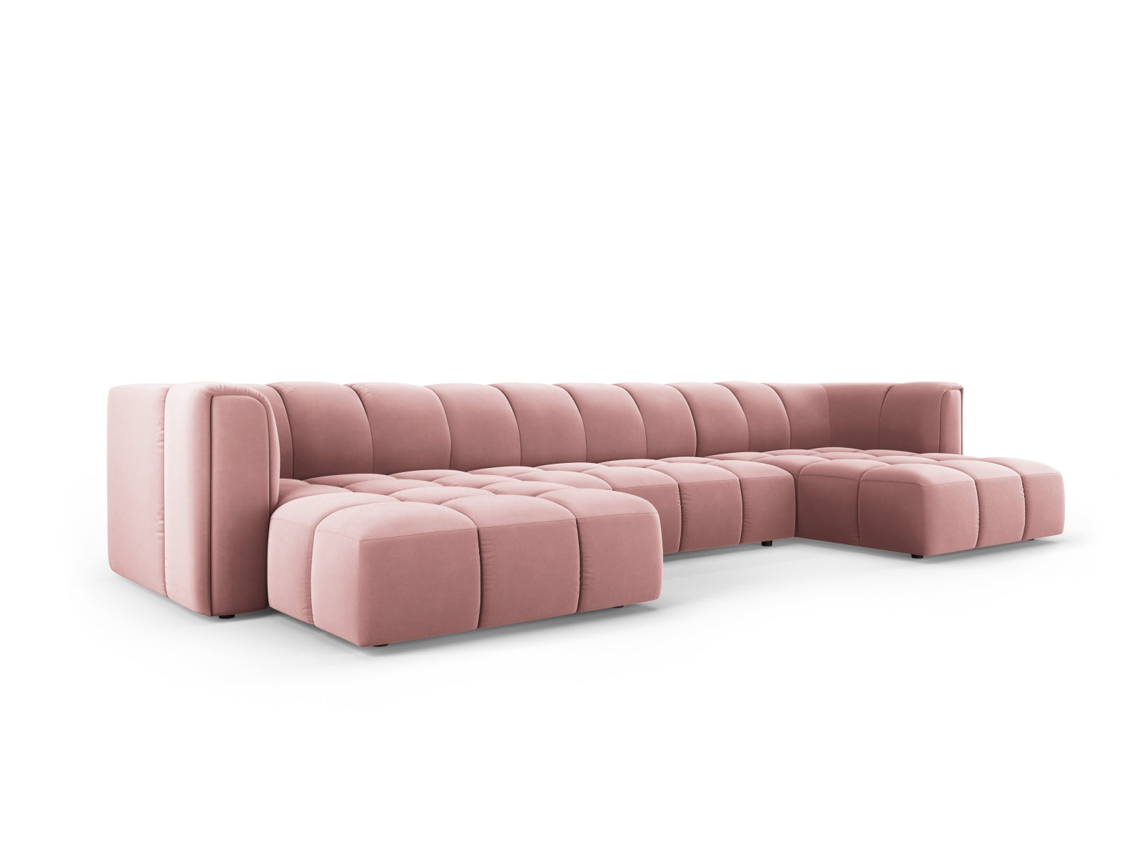 Elegantes 5-Sitzer Ecksofa Moritz in stilvollem Pink-Bluvel, ideal für moderne Wohnräume, präsentiert von Cosmopolitan Design.