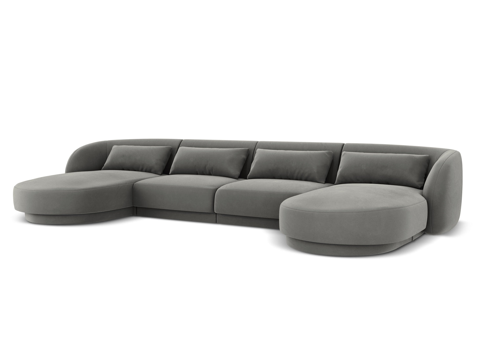 Modernes Tulum Velour Panoramic Sofa in dezentem Grau, perfekt für gemütliche Wohnzimmer. 5-Sitzer von Cosmopolitan Design für stilvolle Entspannung.