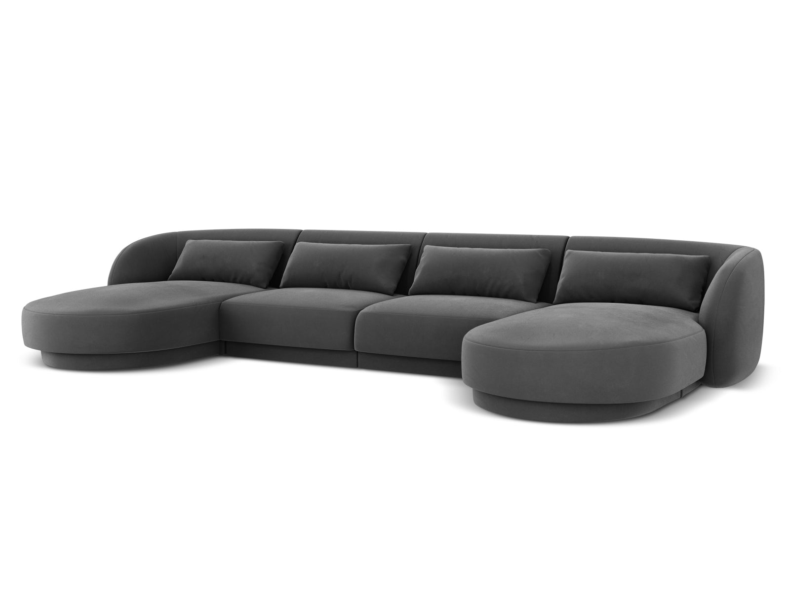 Modernes Tulum Velour Panoramic Sofa in Grau-Blau, 5-Sitzer für großzügigen Komfort und stilvolle Akzente in jedem Wohnraum.