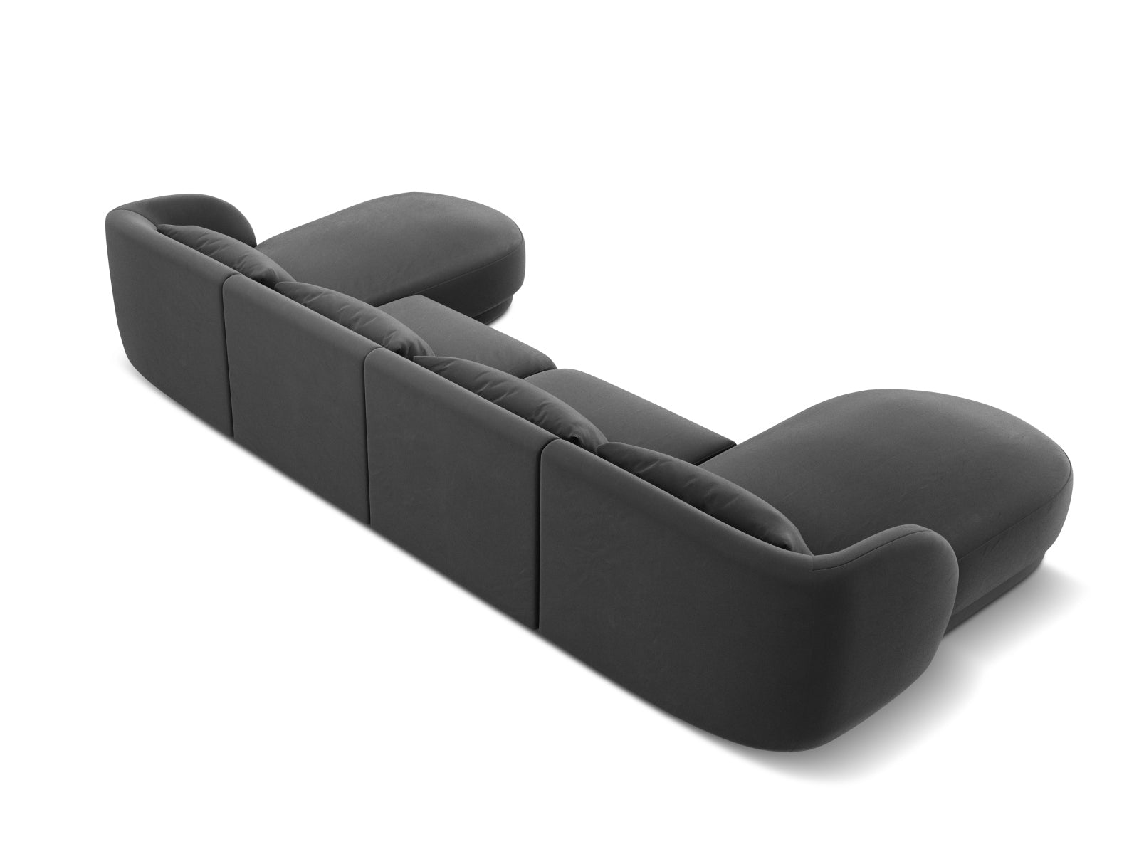 Elegantes 5-Sitzer Sofa Tulum aus Velours in Grau-Blau, ideal für stilvolle Wohnräume und gemütliche Zusammenkünfte.