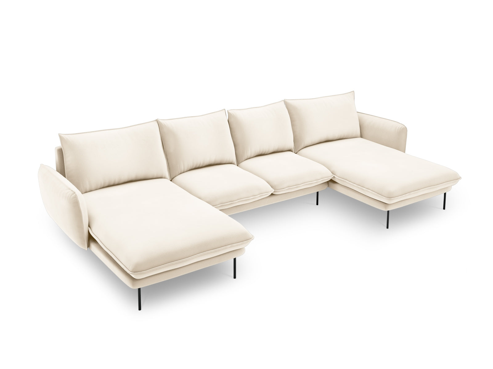 Vienna Velour Panoramic Sofa 6 Sitzer 170cm in Light Beige/Schwarz präsentiert im Onlineshop von KAQTU Design AG. 3er Sofa ist von Cosmopolitan Design