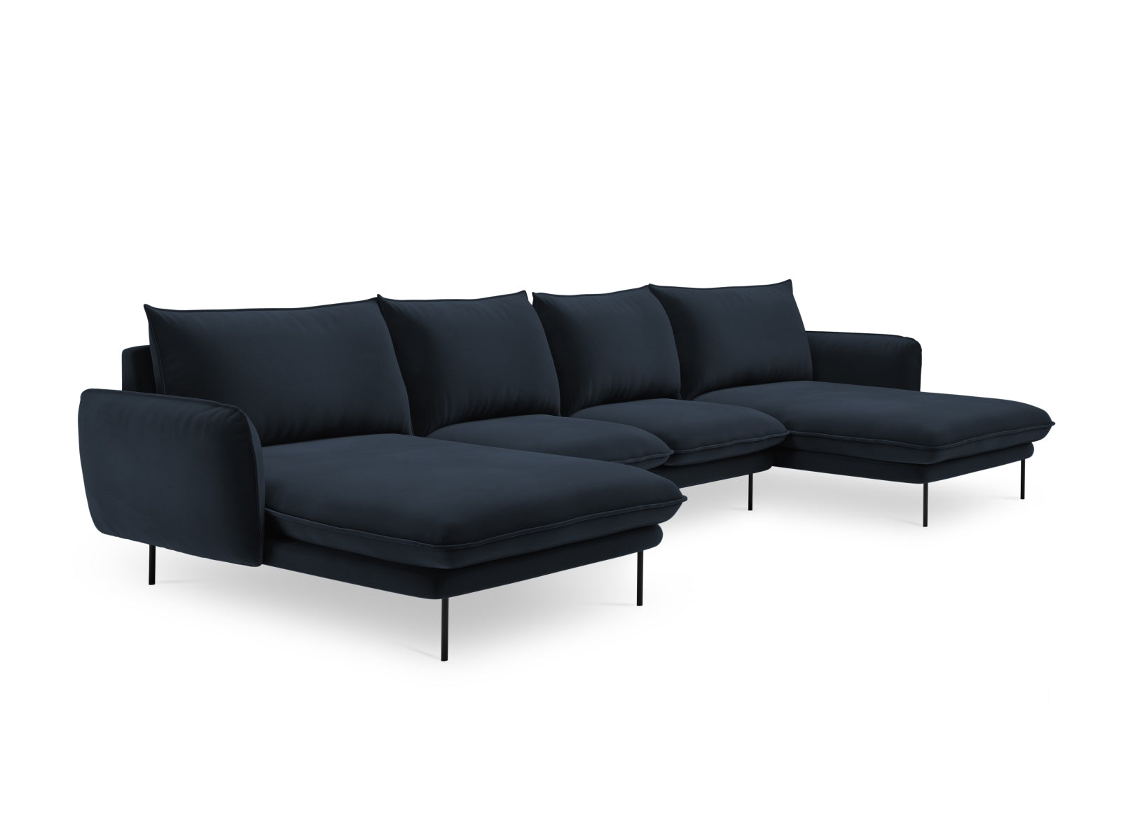 Luxuriöses 6-Sitzer Sofa aus Velours in tiefem Blau, perfekt für moderne Wohnzimmer, entworfen von Cosmopolitan Design.