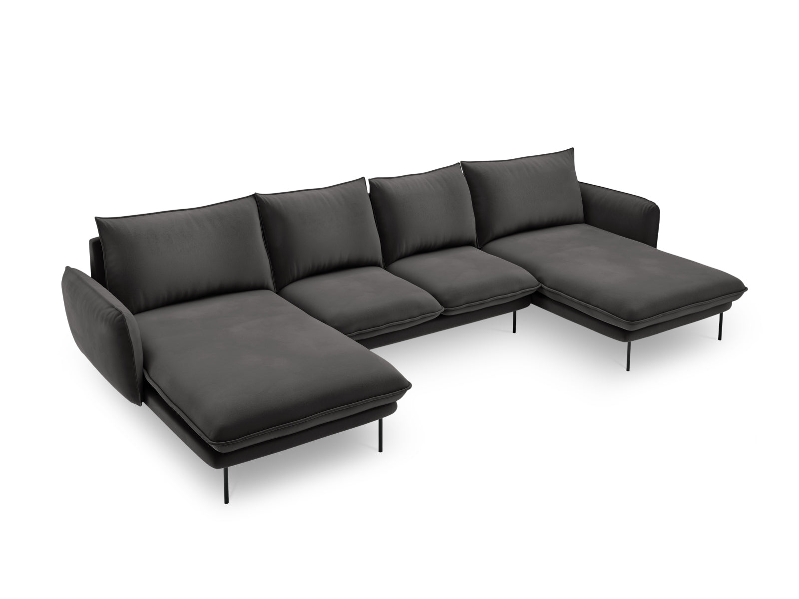 Entdecken Sie das elegante Vienna Velour Panoramic Sofa für 6 Personen. Luxuriöser Veloursstoff und modernes Design für Ihr Wohnzimmer.