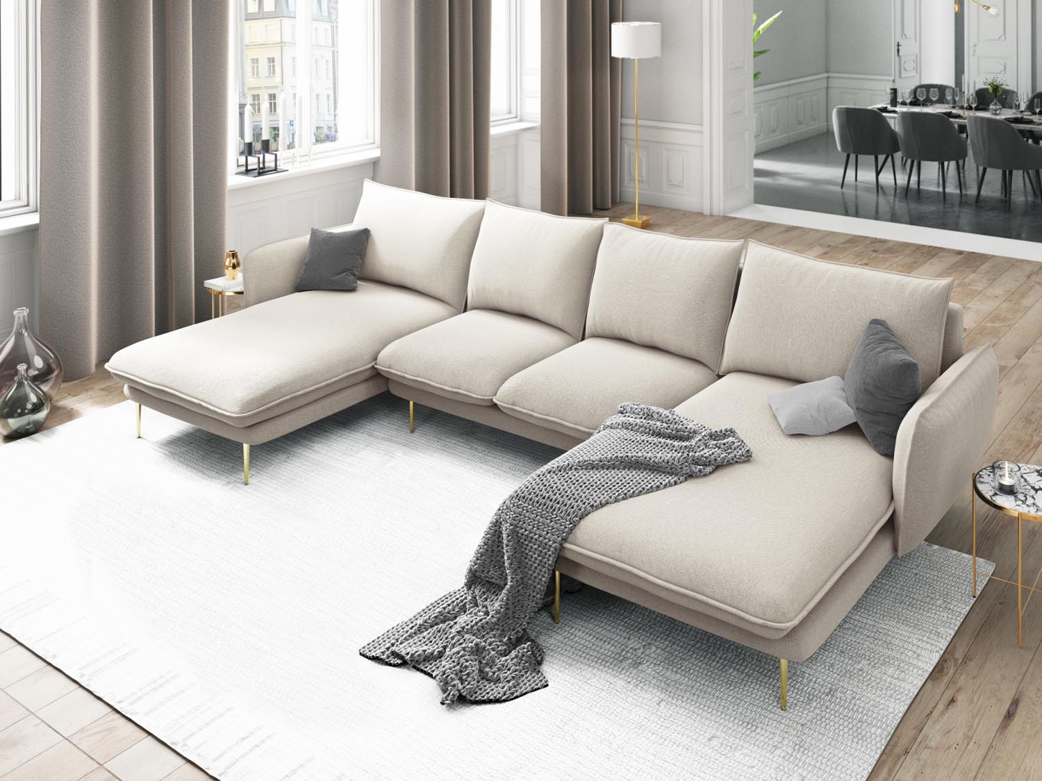 Vienna Panoramic Sofa 6 Sitzer 170cm in Light Beige/Gold präsentiert im Onlineshop von KAQTU Design AG. 5er Sofa ist von Cosmopolitan Design