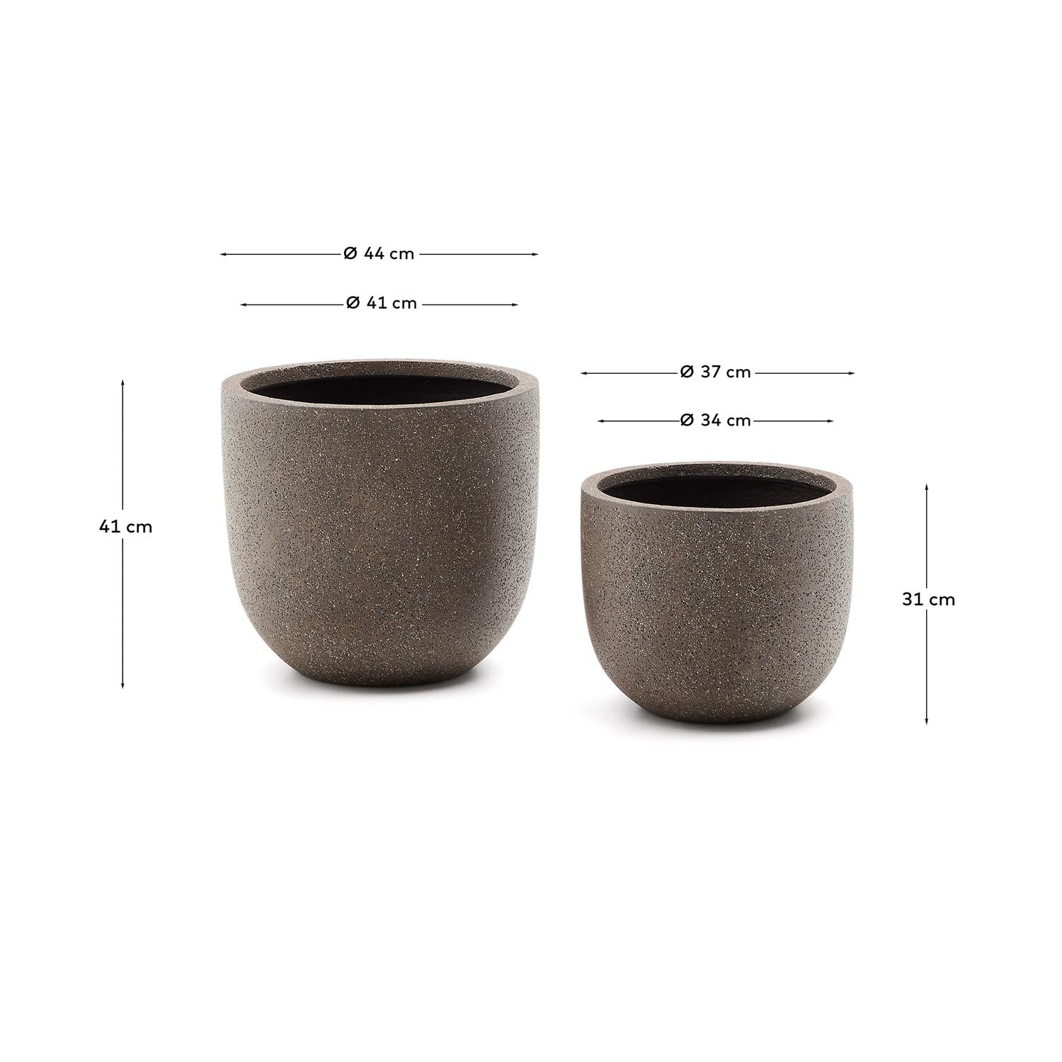 Set aus 2 Blumentöpfen Selvi in Steinoptik dunkelbraun Ø 37 cm in Braun präsentiert im Onlineshop von KAQTU Design AG. Blumentopf ist von Kave Home