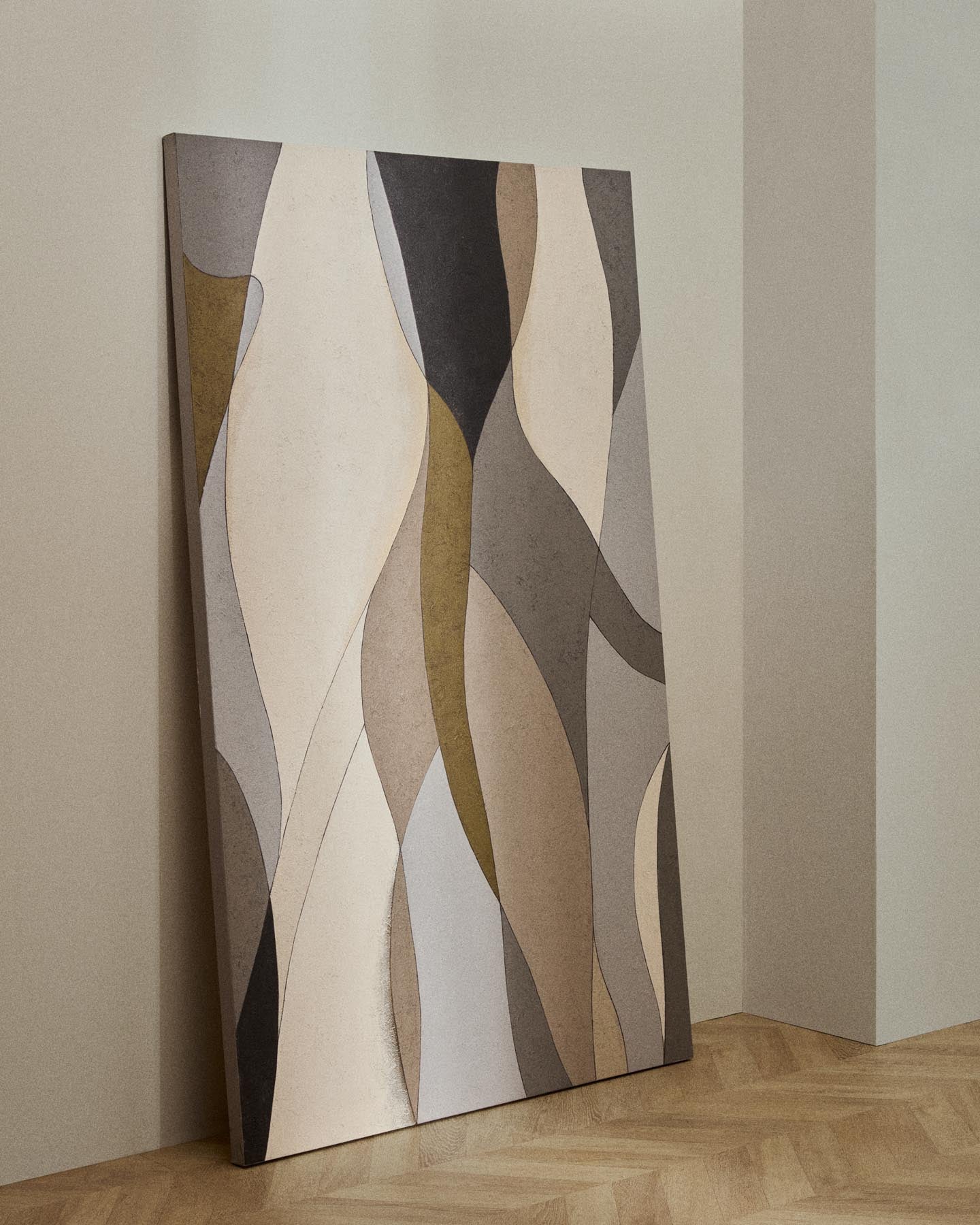 Abstrakte Leinwand Marvilo, Grau und Senfgelb, 120 x 200 cm in Mehrfarbig präsentiert im Onlineshop von KAQTU Design AG. Bild ist von Kave Home