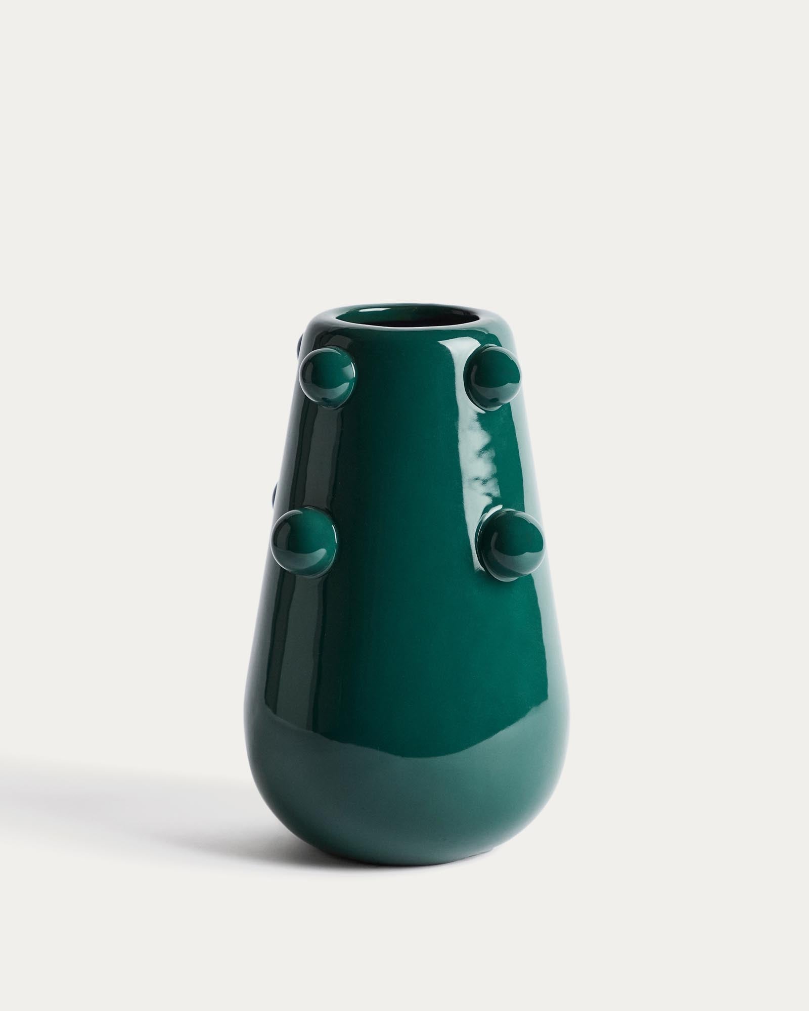 Vase Odra aus dunkelgrüner Keramik mit glänzendem Finish, 25,5 cm  in Grün präsentiert im Onlineshop von KAQTU Design AG. Vase ist von Kave Home